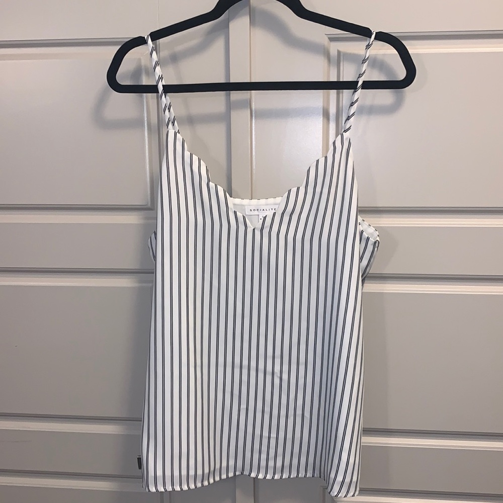 Striped Scalloped V-Neck Tank
